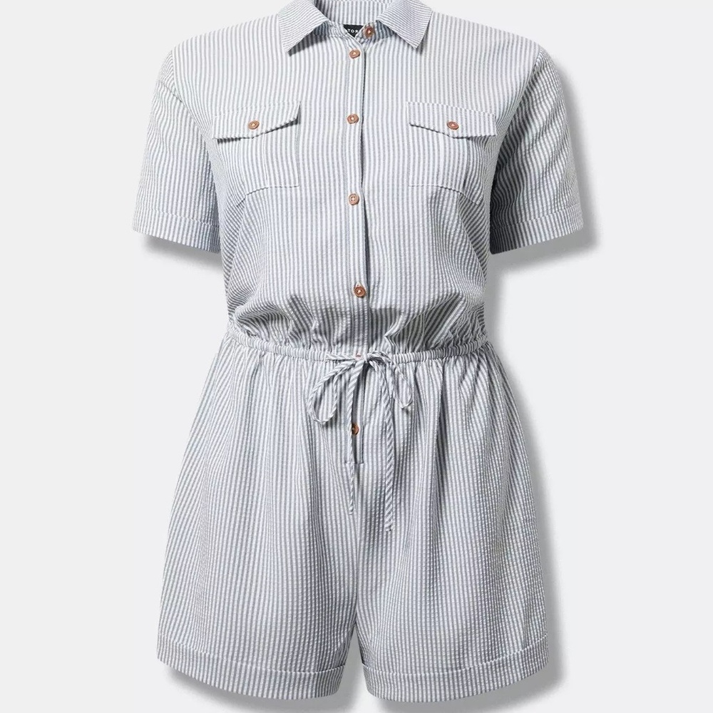 Torrid Blue and White Striped Romper